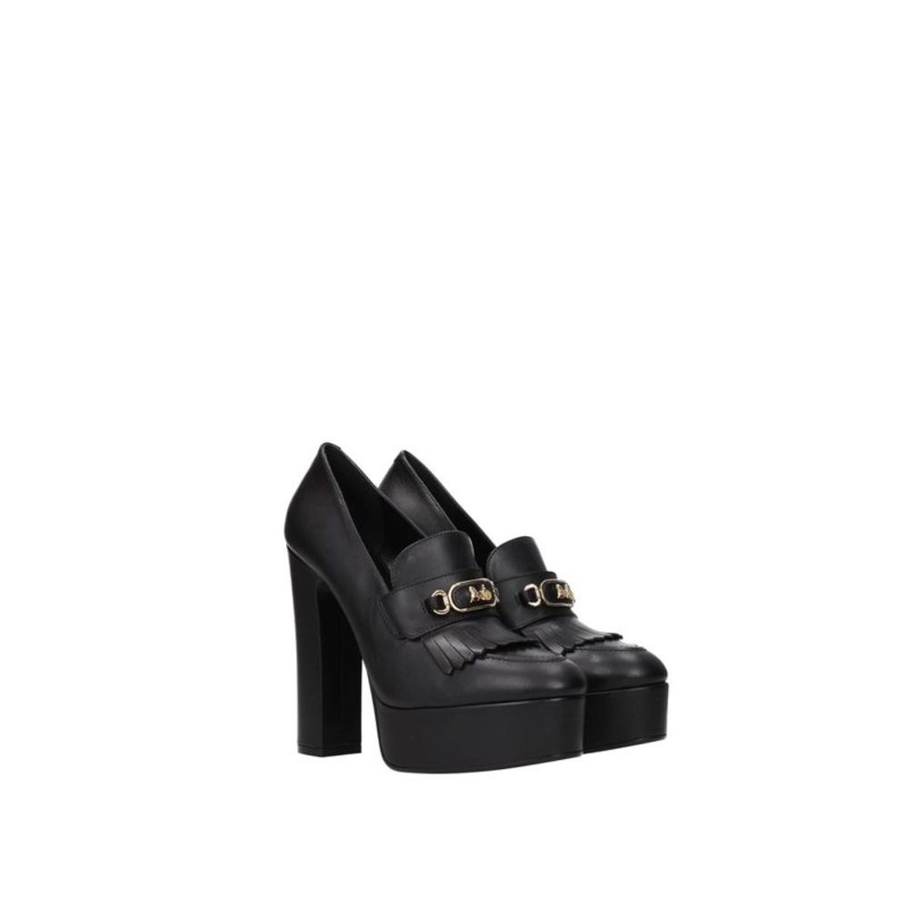 CELINE Womens Black 1" Platform Fringed Slip On Leather Heeled Loafers 40